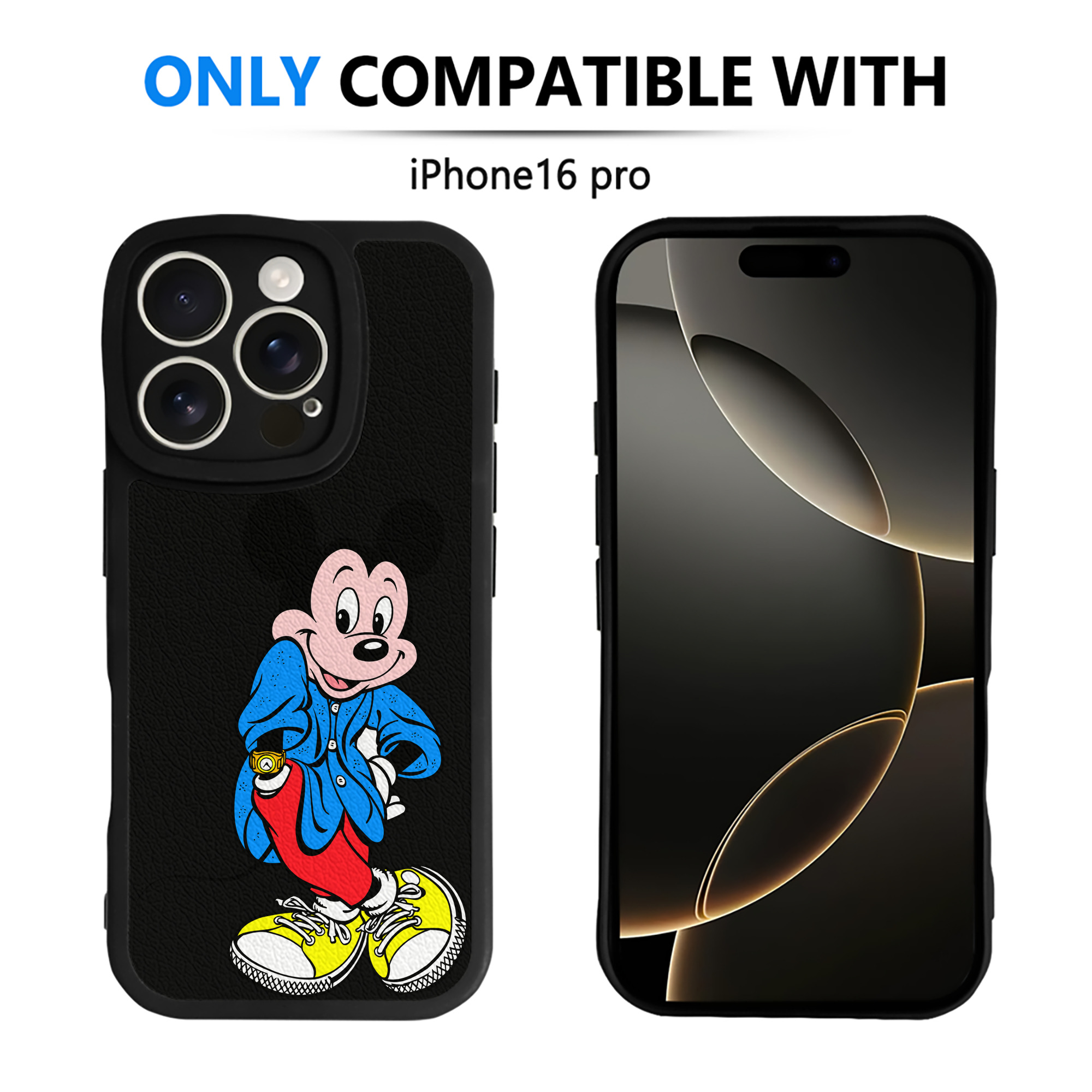 （画像用） ミッキーマウス Mickey Mouse 【iPhone 16シリーズ対応】シリコンスマホケース（レザー調） 材質：シリコン